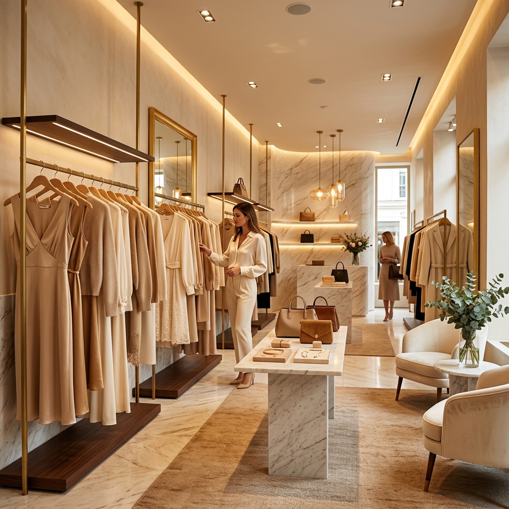 Interior de la boutique Larra con ambiente cálido y elegante